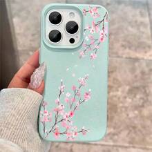 1pcs Cherry Blossom Phone Case Suitable For Apple Phone 11 12 13 14 15 16 17 PRO MAX X XSMAX Antidrop Phone Case Camera Protection Phone Case Vintage Light Luxury Style Elegant Stunning Can Be Given To A Lover Can Be Given To Friends - 薄荷綠 - 查看 2