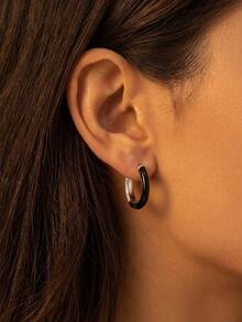 一对S925纯银闪亮锆石耳环，优雅精致，高端珠宝礼品，适合女士日常佩戴 - 銀色 - 查看 3