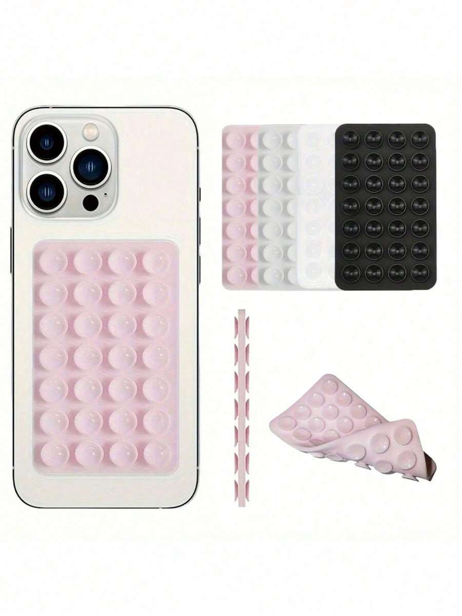 1pc Silicone Suction Cup Phone Holder, 28 Independent Suction Cups, Reusable, Double-Sided Holder, Suitable For Makeup, Fitness, Shower, Car, And Kitchen - 黑色1件 - 查看 1