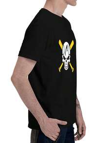 Camiseta Gráfica Hombre Calavera con Bate Cruzado, Playera Urbana Streetwear de Algodón Manga Corta - Negro - Ver 5