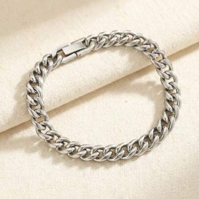 1pc Fashionable Classic Silver Stainless Steel Chain Bracelet, Hip Hop Accessories, Punk Boy's Decorative Street Jewelry