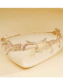 1 chiếc băng đô hình lá pha lê, phụ kiện tóc pha lê, băng đô trang sức, phụ kiện đội đầu cô dâu, vòng cổ hình lá cổ điển, băng đô cài tóc đính đá, băng đô mặt dây chuyền, phụ kiện đội đầu cô dâu ngày Valentine - Vàng - Xem 3