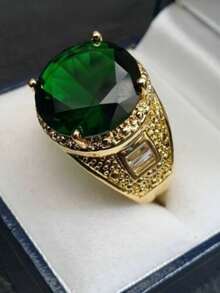 1枚男士时尚奢华绿色锆石戒指，婚礼、订婚、派对珠宝礼物 - 綠色 - 查看 2