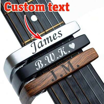 1pc Personalized Metal Wood Grain Capo Guitar, Customizable Information, Engraved Guitar Pick, Birthday Gift, Guitarist Father's Day Gift, Boyfriend Gift, Husband Gift, Customized Birthday Gift, Guitar Pattern, Harmonica, Guitar Material Decor, Waterproof, Fun, Exquisite, Fashionable Unique, Personalized, Her, Family, Friend, Anniversary, Birthday, Clothing, Sofa/Bedroom Living Room