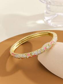 1 pieza Nuevo brazalete de joyería de moda con encantos de cristal de imitación y esmalte cloisonné como regalo para mujeres y niñas - Rosa - Ver 2