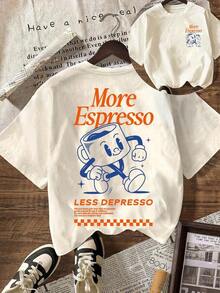 Camiseta de manga corta con cuello redondo y gráfico del Club de Café Espresso para mujeres, casual de verano - Albaricoque claro - Ver 7