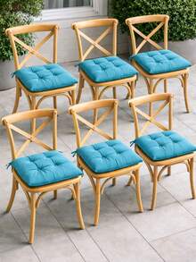 Set Of 6 Puffy Soft Square Chair Cushions – 40x40 Cm İN DER TURKEI - Cadet Blue - View 2