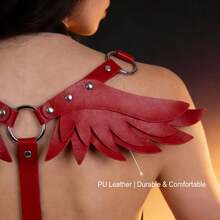 哥特式天使翅膀束身衣，可调节人造皮革身体束身衣，适合万圣节、夜店、锐舞派对服装 - 翅膀 - 查看 4