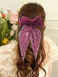 1Pc Sparkling Sequin Ombre Tulle Bow Hair Clips, 3 Styles (Burgundy/Navy/Gold), Party Glitter Hair Accessories, Prom Shining Hairpins - Multicolor - View 1