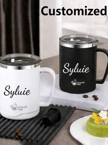 1pc Customized Stainless Steel Mug With Lid, Customized Stainless Steel Insulated Coffee Cup With Handle, 12oz Double Wall Vacuum Travel Mug, Double Layer Design, With Handle, Heat-Resistant, Anti-Drop, Portable Outdoor Cup, Coffee Mug, Leak-Proof And Anti-Scald Milk Coffee Cup, Large Capacity Drinking Cup, Birthday & Holiday Gift - 彩色 - 查看 6