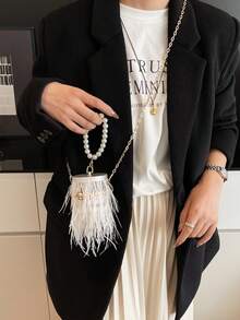 Stylish And Versatile Tassel Mini Bucket Bag With Pearl Handles And A Transparent Body. Perfect For A Sophisticated Look, Evening Events, Dates, Parties, And Vacations. - White - View 6