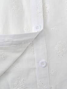 ii Women's Embroidered Lace Trim Single-Breasted Casual Versatile Commute Vacation Long Sleeve Blouse Spring White - White - View 6