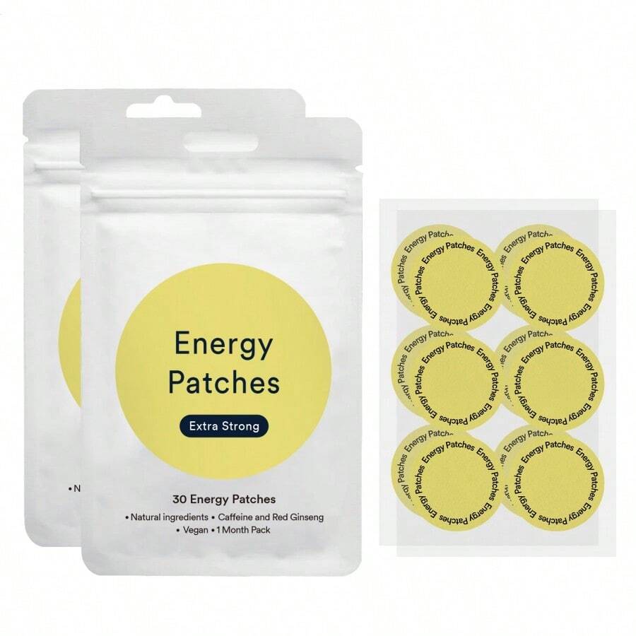 Energy Patches (60 Patches) - Caffeine For Energy Boost - Red Ginseng For Fatigue Relief - Body Patches Containing Vitamins B12, B6, B1-14 - 2 PCS/ 60 Patches - 查看 1