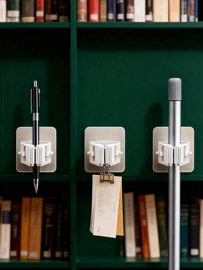 8-Piece Set Wall-Mounted Mop Holder Multi-Functional Mop Hook Clip Broom Storage Rack No-Drill Mop Hanger For Bathroom Kitchen Garden Home Cleaning Accessories Organizer Back-To-School Season Autumn Decoration Small Tools Storage