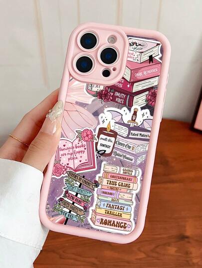Bookshelf Book Pink TPU Matte Shock-Resistant Book 1pc Phone Case With Patterns Of Books, Butterflies, Flowers, And Plants, Featuring A Dreamy Vintage Style, Matte Pink Shock-Resistant TPU Protective Cover Compatible With IPhone 17/17 Pro/17 Pro Max/16/11/13/15/15 Plus/15 Pro/15 Pro Max/12/14 Pro Max/11 Pro Max/12 Pro/12 Pro Max/13 Pro/13 Pro Max/14 Pro/14 Plus And Galaxy A56 5G/A06/A05/A05S/S25/S24/S23/S22 Birthday Gift