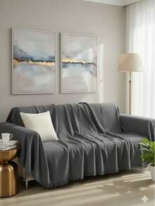 Non-Slip Tassel Sofa Cover – 100% Cotton – 170*200 Cm – Soft And Comfortable, Made In Türkiye - Dark Grey - View 5