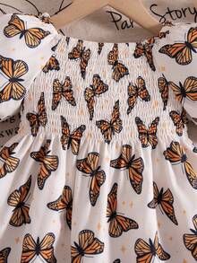 Infant/Baby GirlCute Vacation Style Butterfly Print Lantern Sleeve Dress, Summer - Multicolor - View 8