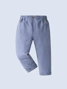 BOARNSEORL 3pcs Young Boys Gentleman Outfit Set: Long Sleeve Shirt With Bow Tie, Blue Vest, And Blue Pants, Fashionable And Stylish For Birthday Party, Wedding, Anniversary Celebration - Blue - View 6