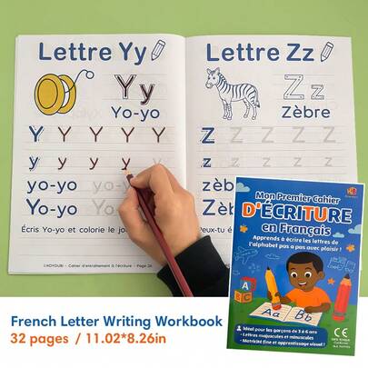 32 Pages French Letter Writing Workbook Children Preschool French Alphabet Tracing Practice Book Montessori Educational Learning Book