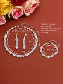 Luxury Elegant Women's Jewelry Set, Sparkling Crystal Necklace + Earrings + Bracelet, Suitable For Bridesmaids, Guests, Date Night, Parties, Anniversary, Birthday Gifts - 1588801 Silver-hB - View 6