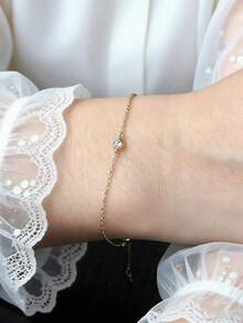 Charm-In 1pc Minimalist Zirconia Bracelet, Women Bracelet, Suitable For Daily Wear Or Festivals - Yellow Gold - View 2