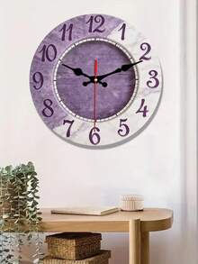 . 2D平面。1个，紫白大理石纹主题挂钟，静音装饰钟，创意挂钟，适合卧室、客厅和办公室装饰，10/12英寸（不含AA电池），2D平面 - 彩色 - 查看 3