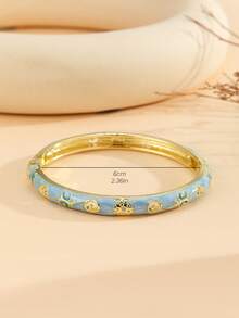 1pc Fashion New Style Gold Plated Flower Hollow Out Butterfly Pattern Enamel Cloisonne Bracelet Bangle Jewelry Gift For Girls Women - Mint Blue - View 4