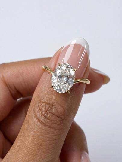 1pc 925 Sterling Silver Elegant Precise V-Shaped 4-Claw 3 Carat Oval Cubic Zirconia Ring, Women's Date Night Gift, Timeless Classic Ring, Luxury Jewelry Gift For Valentine's Day