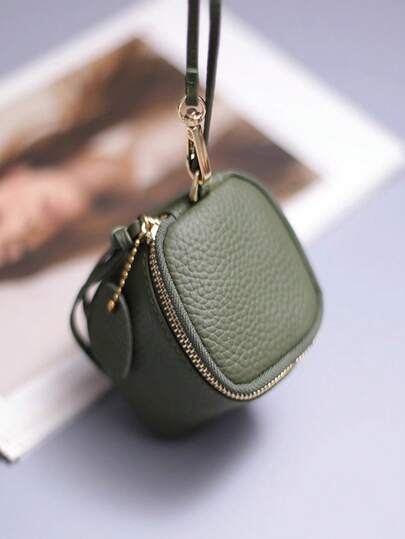 1个复古皮革化妆包，可装口红和零钱包，便携式旅行收纳包，个性化迷你圆形零钱包，旅行必备收纳包