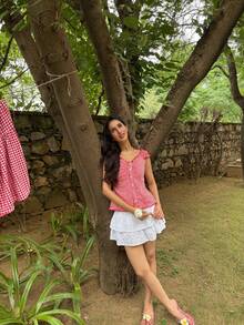 Women Y2k Fairy Grunge Shirts Puff Sleeve Button-Up Ruffle Hem Babydoll Tops Coquette Aesthetic Tee Shirt - Red - View 3