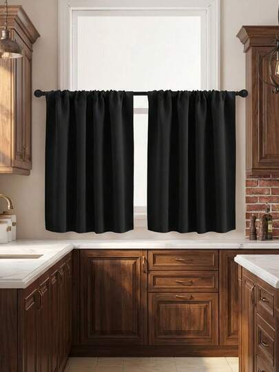 1pc High Blackout Solid Color Curtain Fabric, UV-Resistant Polyester With Rod Pocket Top Design, Easy To Hang, Year-Round Blackout, Suitable For Kitchen, Living Room, Office Decoration