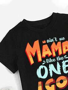 Conjunto de camiseta de manga corta con estampado gráfico y pantalones cortos para niños preadolescentes - Negro - Ver 4