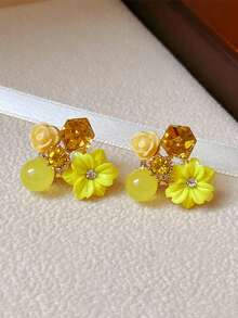 1 Pair Fashionable Retro Maple Leaf & Purple Stud Earrings, Elegant & Gentle Women's Earrings/Summer Jewelry/Holiday/Gift - Multicolor - View 9