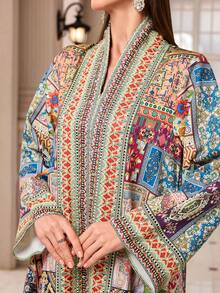 中东新款时尚V领复古图案女式长袍 - 彩色 - 查看 6