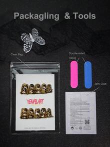 10 móng giả trang trí nghệ thuật, màu trắng, vàng, họa tiết da báo, kiểu dáng châu Âu phủ kín toàn bộ, làm thủ công, trang trí dây xích 3D, hạt vàng, phong cách Punk, phù hợp cho phụ nữ và bé gái sử dụng hàng ngày và dự tiệc, kèm theo 1 lọ sơn gel và 1 dũa móng tay. - Vàng - Xem 7