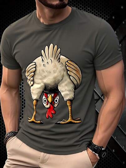 Camiseta de hombre con estampado 3D de pollito - Tela de mezcla de poliéster transpirable, ajuste regular de manga corta, lavable a máquina, parte superior deportiva casual, adecuada para actividades al aire libre, diseño de pollito, cómoda de llevar