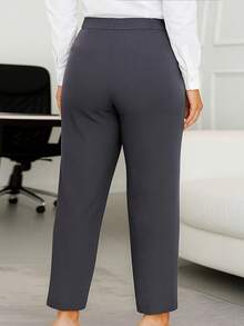 Plus Size Women's Solid Color Pocket Casual Pants, Suitable For All Seasons Spring - Dark Grey - View 2