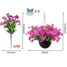 1 Set Artificial Morning Glory Hanging Basket With Plastic Planter And 3pcs Artificial Butterfly - Outdoor Patio & Garden Decor, Ready-To-Hang For Porch, Fence, Wall | Gift For Mother's Day, Valentine's, Wedding - A - View 3