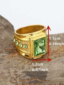 1pc Men's Fashion Elegant Light Green Zirconia Ring, Wedding Engagement Party Jewelry Gift - Gold - View 5