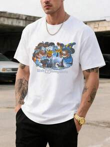 Men's Disney Casual T-Shirt, Walt Disney World Character Collage Print, Watercolor Design, Comfortable Soft Fabric, Ideal For Theme Park Visits - trắng - Xem 1