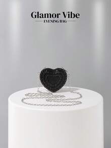 Shiny Mini Heart-Shaped Black Diamond Evening Bag, Crossbody Bag Suitable For Formal Events, Parties, Weddings, Fashion Shoulder Bag, Birthday/Valentine's Day Gift - 黑色 - 查看 9