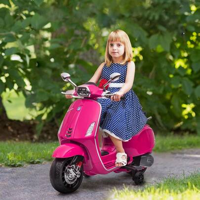 Vespa Licensed Kids Motorcycle 6V Toddler Motorcycle With Music, FM Radio, Headlight For 3-6 Years, Pink