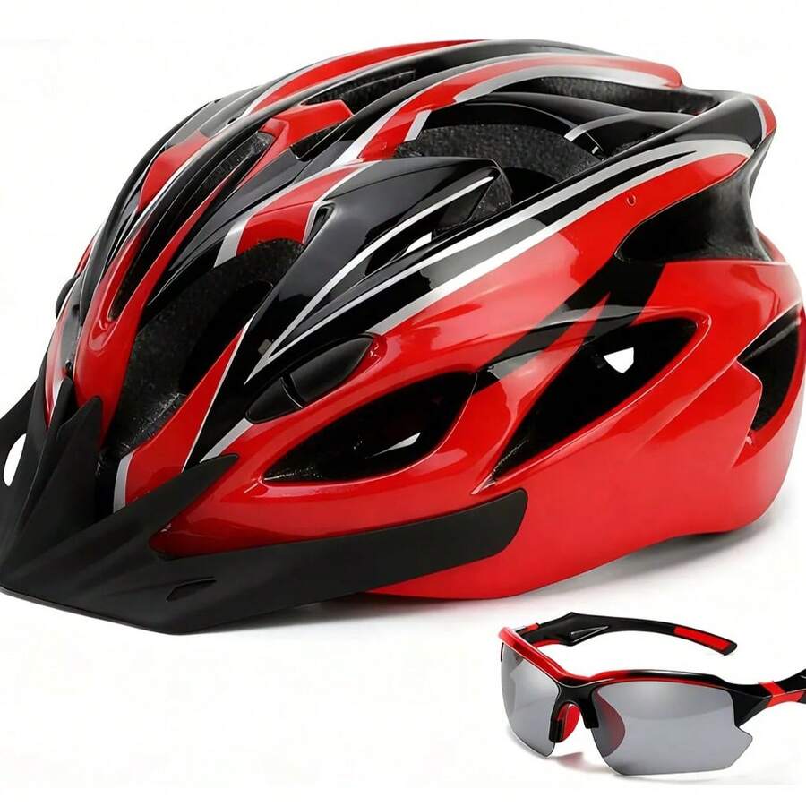 Casco de bicicleta, casco de ciclismo, gafas de sol incluidas - Rojo - Ver 1