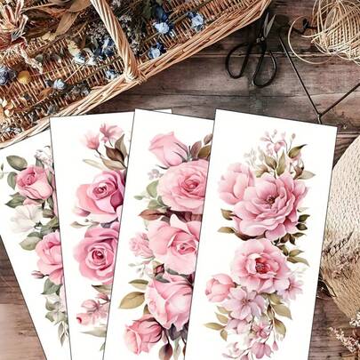 4 ملصقات نقل زخرفية للأثاث بطبعة زهرية UV DTF مقاس 24 * 11 سم - ملصقات نقل الورد والبيونيا لديكور المنزل، بلاستيك، سهلة التطبيق، مثالية لديكور الأثاث والمنزل، ديكور الأثاث | ملصقات بنمط زهري | ملصقات بلاستيكية، ديكورات الأثاث