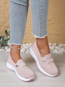 2026春夏新款针织透气休闲女鞋，轻便软底一脚蹬运动鞋，百搭鞋款 - 粉色 - 查看 2