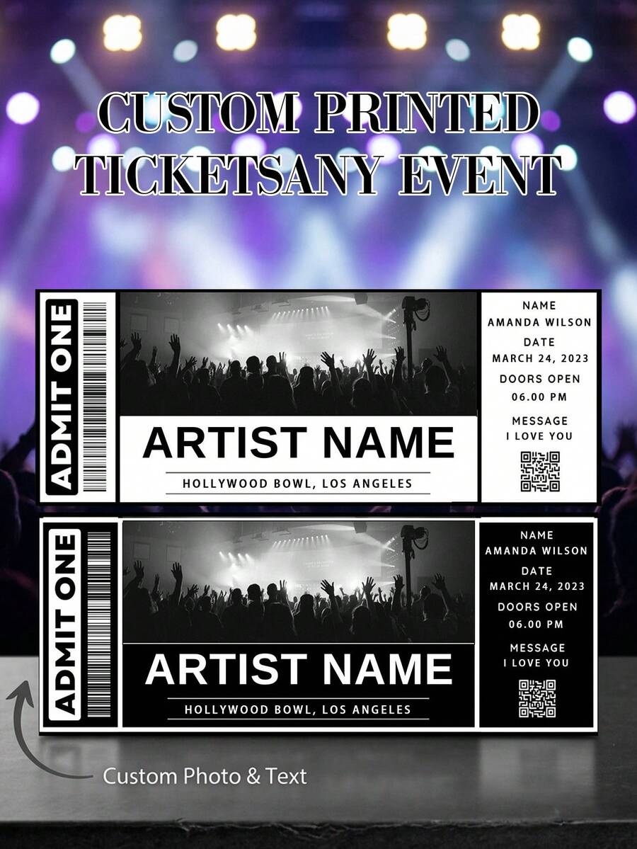 1pc Personalized Concert Ticket Template,Customize Photo And Text,Editable Concert Ticket Template, Printable Event Ticket, Custom Concert Ticket Invitation, Concert Ticket Canva Template - Multicolor - View 1