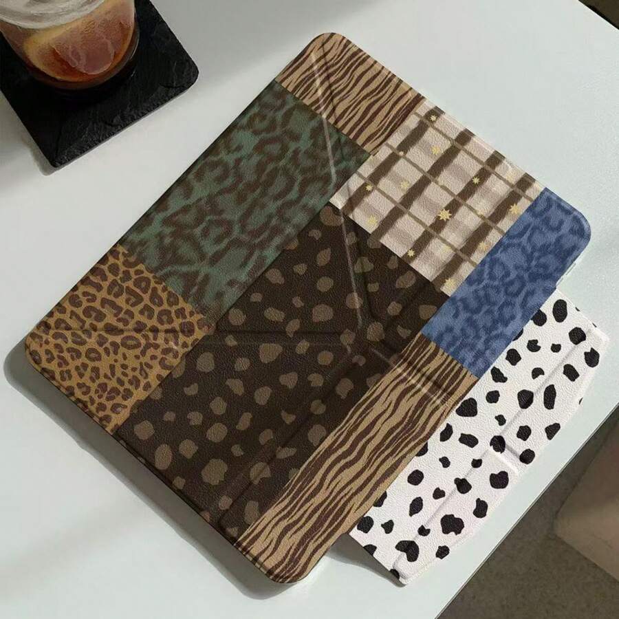 Niche Leopard Print & Snowflake Cute Flat Protective Case Suitable Compatible With Apple 11th Gen, Pro 2025 New Cute 10th Gen, Air 7/6 With Pencil Slot Anti-Bend 11-Inch Tablet Protective Cover For Girls - Brown - View 1