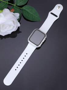 这款二合一表带兼表壳兼容 ，适用于 40mm、41mm、42mm、44mm、45mm、46mm 和 49mm 尺寸。运动休闲风格，搭配铆钉硅胶表带。配备防震防刮硬质 PC 表壳和钢化玻璃屏幕保护膜。兼容 Ultra/11/10/9/8/7/6/5/4/SE 系列。男女皆宜。柔软舒适，易于佩戴，触感灵敏。 - 白色 - 查看 6