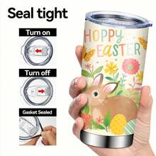 1pc/5pcs 20oz Stainless Steel Insulated Tumbler. A Cute Car-Shaped Cup With A Yellow Bunny And Colorful Egg Pattern, Comes With A Leak-Proof Lid, Suitable For Outdoor Activities Or Camping. Spring/Summer Style For Holiday Celebrations. - Multicolor - View 7