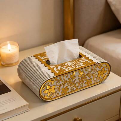 1pc Wooden Carved Tissue Box, European Style Creative Tissue Holder, Household Desktop Storage Box, Car Decor Tissue Box, Bathroom Tissue Box, Luxury Carved Wooden Tissue Box, Desktop Tissue Box, Dust-Proof And Moisture-Proof Storage Box, Home Decor, Modern Minimalist Style, Exquisite Floral Pattern Design, High-Quality Texture